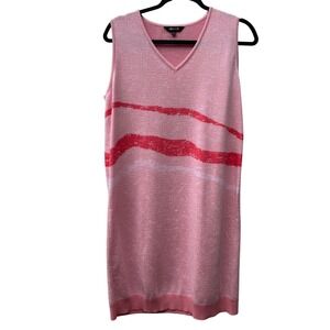 MISSOOK Dress Women Small Pink V Neck‎ Sleeveless Knit Dress Waves Pattern